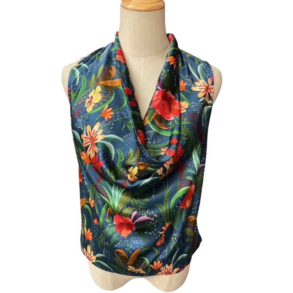 Shore Women's Oceansides Floral‎ Drape Tank Size XS NWT Jewel Tone Dark Blue